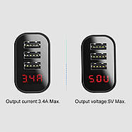 Блок живлення на 3 USB BASEUS 3.4 А з дисплеєм СЗУ МЗП Mirror Traveler Intelligent Digital Display (чорний), фото 9