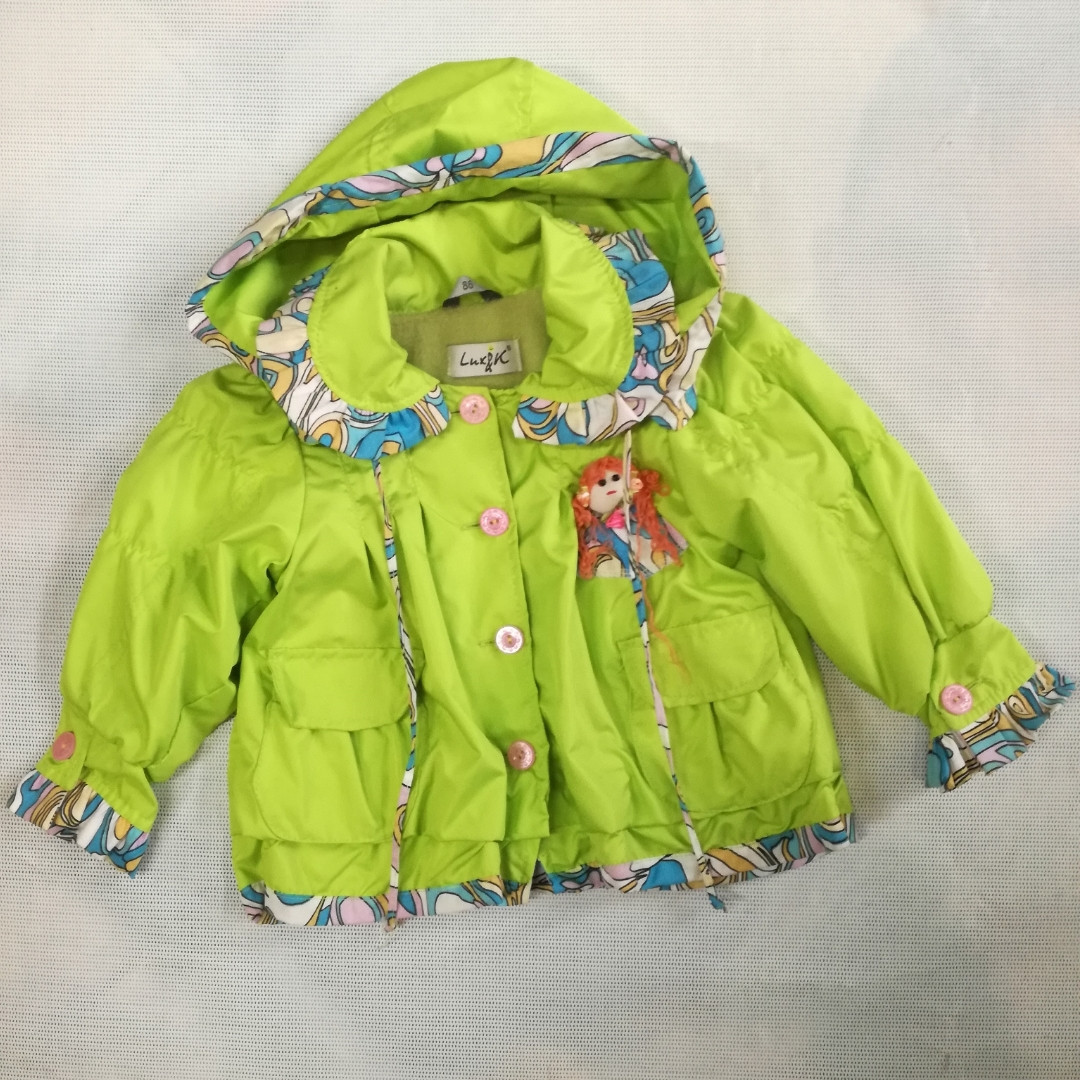 Куртка вітрівка салатова на флісовій підкладці для дівчинки 86, 98 см (год/полтора, 2-3 роки)