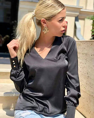 Черная шелкова блуза ,РАЗМЕР ТОЛЬКО 44(М)
