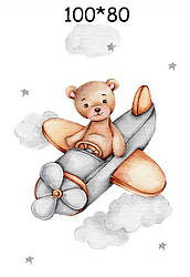 Панелька із сатину для дитячого пледа "Ведмедик у літаку" 80*100 см