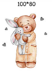 Панелька з сатину для дитячого пледа "Ведмедик із зайчиком" 80*100 см
