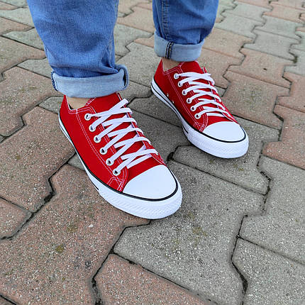 44 р Червоні чоловічі кеди конверси на білій підошві converse літні тканинні кросівки, фото 1