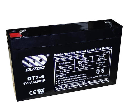 Акумуляторна батарея дитячого електромобіля Outdo 6V 7AH OT7-6 20HR AGM, фото 1