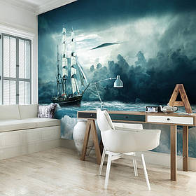 Піратські кораблі фото шпалери 368 x 254 см Море - Одинокий вітрильник в океані (13178P8)+клей