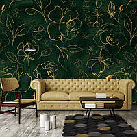 Фотообои с листьями на стену 368 x 280 см Цветы - Золотые розы на зеленом фоне (13650P10)+клей