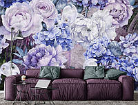 Фото обои природа весна 368 x 280 см цветы фиолетовые пионы гортензии (13514P10)+клей
