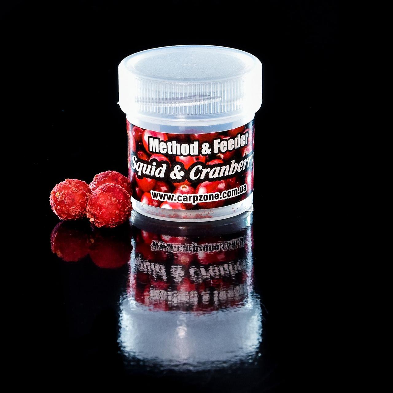 Бойли насадочні розчинні пилячі Кальмар-Журавлина Boilies Method & Feeder Soluble Squid & Cranberry 11mm/10pc, фото 1