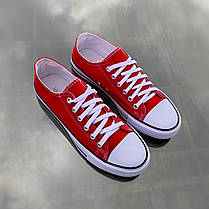 Червоні жіночі кеди конверси на білій підошві converse літні тканини, фото 4