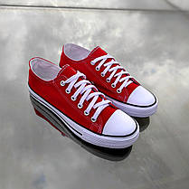 Червоні жіночі кеди конверси на білій підошві converse літні тканини, фото 3
