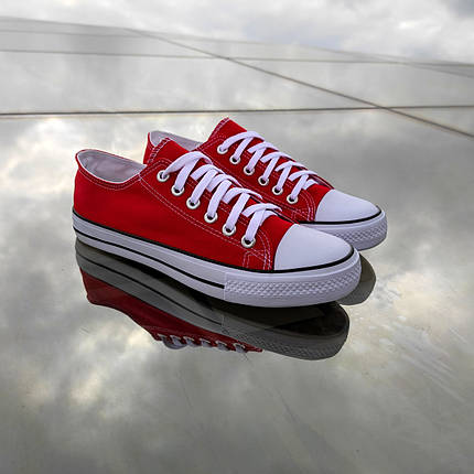 Червоні жіночі кеди конверси на білій підошві converse літні тканини, фото 1