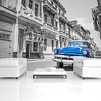 3D Фото обои с городом 368 x 254 см Транспорт - Старая голубая машина (13333P8)+клей