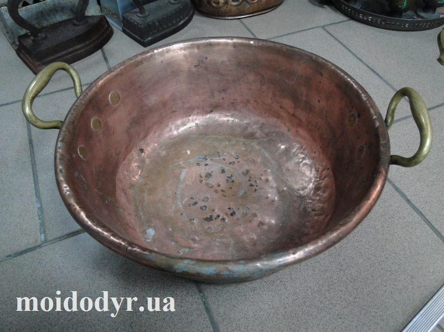 Мідний таз з латунними ручками (діаметр 350 мм, висота 140 мм)