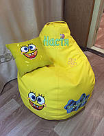 Кресло мешок пуф с подушкой sportkreslo Спанч с именем Настя 110*130см экокожа желтый
