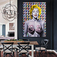 Стильна картина на холсті в стилі поп арт Мерилін і Мікі для інтер'єру квартири, кабінету, офісу, кафе. 120, 80