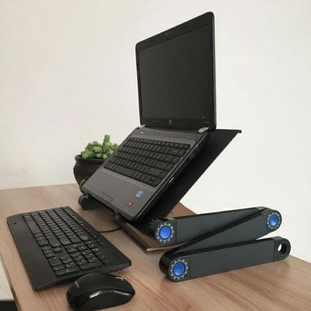 Столик трансформер для ноутбука Портативний з вентилятором Laptop Table T8 підставка стіл з кулером, фото 1