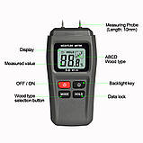 Влагомер древесины игольчатый MT-15 (1 - 99%, 28 пород, 4 режима, с подсветкой), фото 3