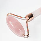 Набір ролик і скребок "галочка" для масажу ГуаШа з рожевого кварцу, фото 6