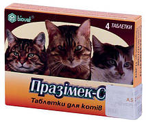 Празімек С Prazimec-С для профілактики арахноентомозів і гельмінтозів у собак та котів, 4 таблетки