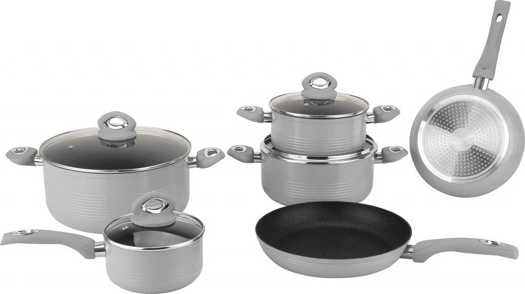 Набір посуду, каструль Royalty Line RL-FM10L SILVER (Швейцарія, литий алюміній, 10 шт), фото 1