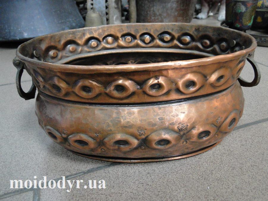 Мідна каструля (казан, казанок) з ручками, декор