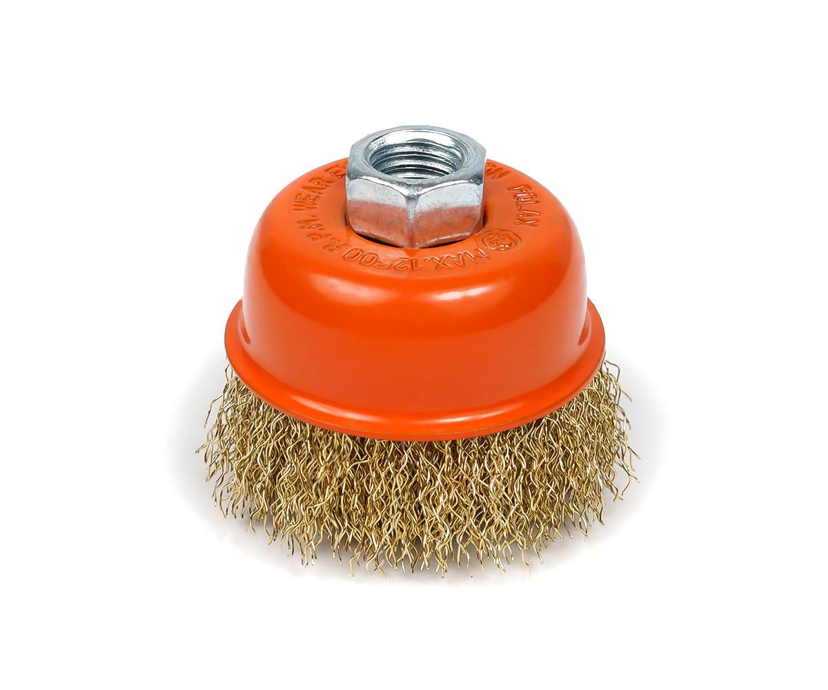 Щітка чашкова 65 мм, для УШМ, М14, гофр. пров., латунована Polax (54-175), фото 1