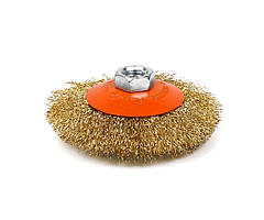 Щітка конусна 100 мм, для УШМ, М14, гофр. пров., латунована Polax (54-167)