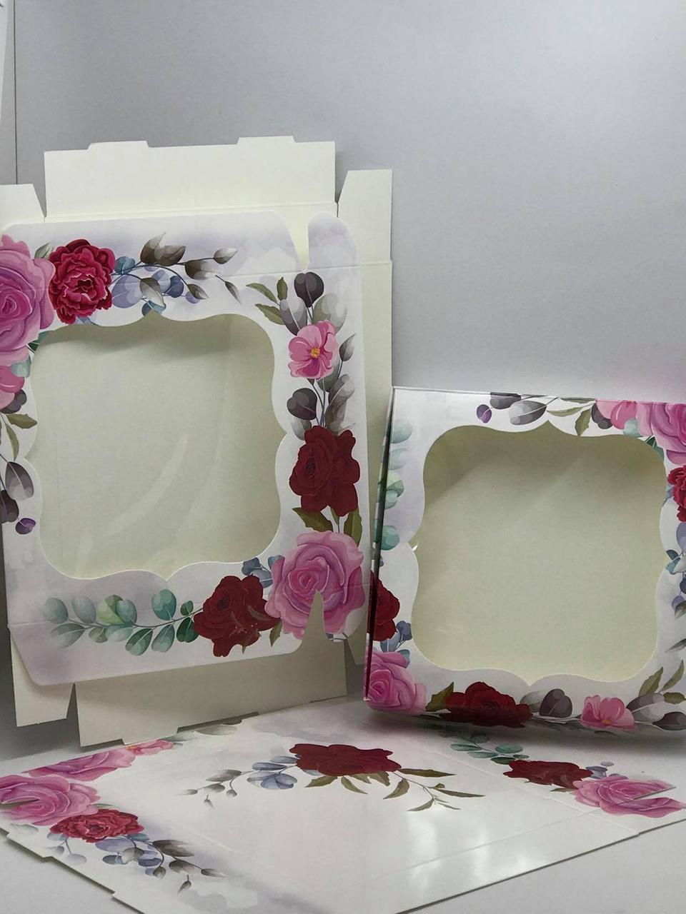 Коробка с окошком 20*20*3 см цветная 10шт