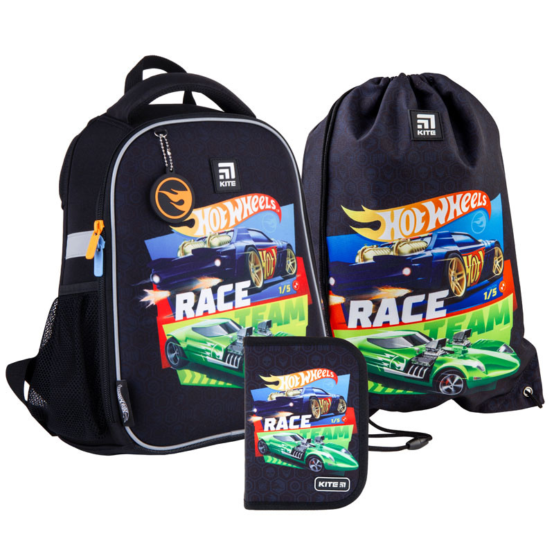 Школьный набор Kite Hot Wheels Рюкзак каркасный 35x26x13.5 12 л+ пенал + сумка для обуви (SET_HW21-555S)