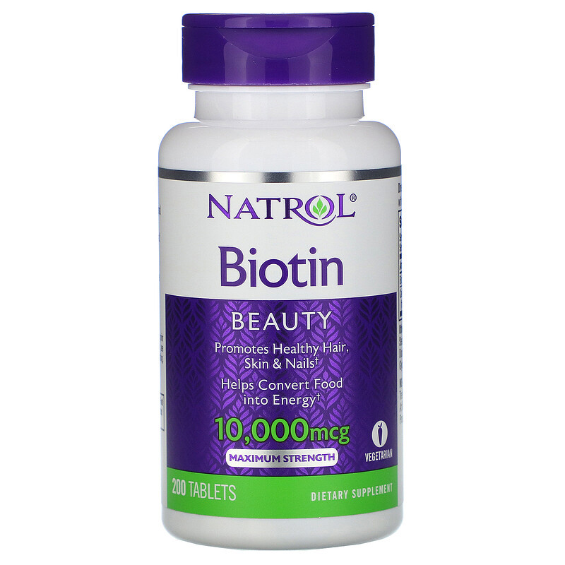 Біотин максимум Natrol "Biotin" для волосся, шкіри та нігтів, 10000 мкг (200 таблеток), фото 1