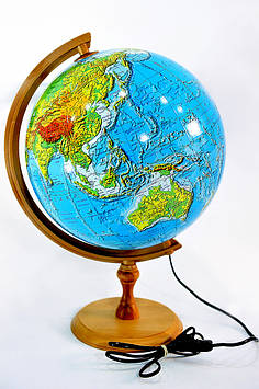 Глобус на дерев'яній підставці електричний подарунковий 3D Glowala з підсвічуванням 320 мм