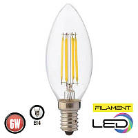 Светодиодная филаминова LED лампа E14 6W 4200K 220v C37 Свеча, Нейтральный белый Filament