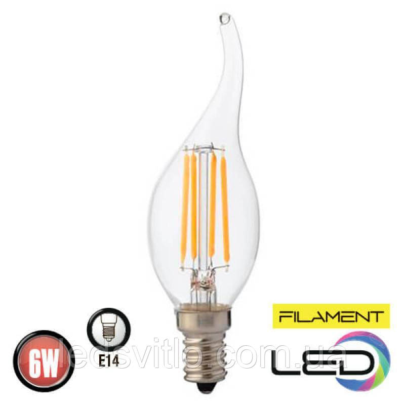 Світлодіодна філаментна LED лампа E14 6W 4200K 220v C37 Свічка на вітрі, Нейтральний білий Filament