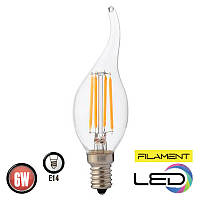 Світлодіодна філаментна LED лампа E14 6W 4200K 220v C37 Свічка на вітрі, Нейтральний білий Filament