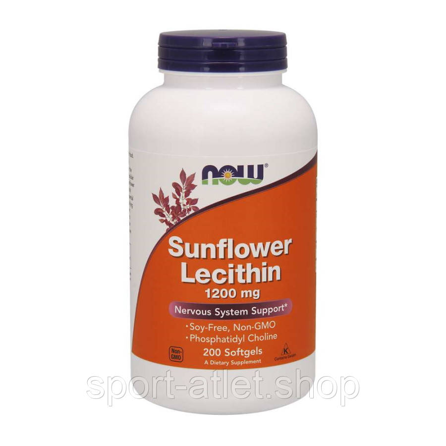 Натуральна добавка NOW Sunflower Lecithin 1200 mg, 200 капсул, фото 1