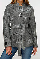 Короткое кашемировое пальто. Демисезонное короткое женское пальто. Пальто молодежное демисезонное. 44, серый+узор