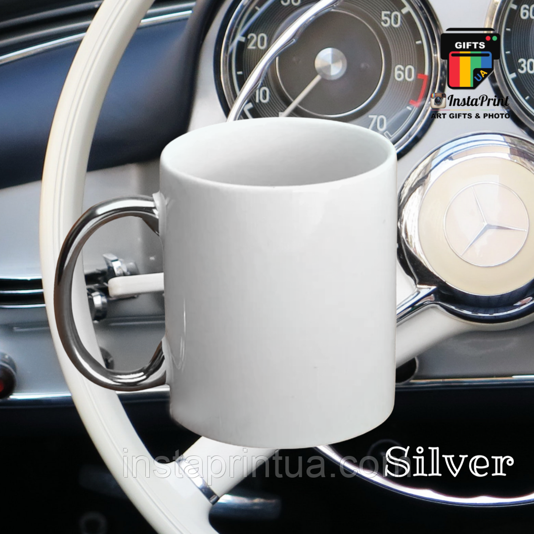 Чашка з срібною ручкою + фото / зображення / напис / лого Макет (оформлення) - БЕЗКОШТОВНО. Друк на чашках, фото 1