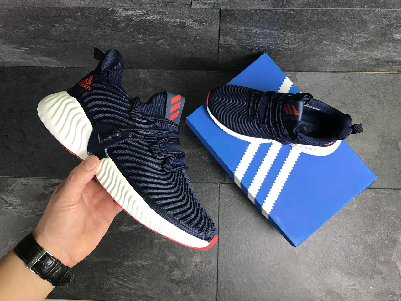 Чоловічі кросівки Adidas Alphabounce Instinct демісезонні бігові стильні темно-сині
