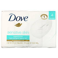 Dove, Косметическое мыло для чувствительной кожи, без отдушек, 4 шт. по 106 г (3,75 унции) Днепр