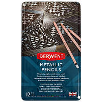 Карандаши цветные Derwent Metallic набор 12шт металическая коробка (5028252598590)