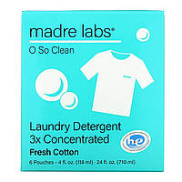 Madre Labs, моющее средство для стирки, тройной концентрации, свежесть хлопка, 6 пакетиков по 118 мл в Украине