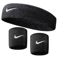 Набор повязка на голову Nike Swoosh Headband 1 шт., напульсники Nike Swosh Wristbands 2 шт. (N.NN.07.101.OS.1) Черный