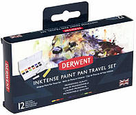 Краски чернильные Derwent Inktense Paint Pan Travel №1 набор 12шт с кисточкой и резервуаром (5028252521512)