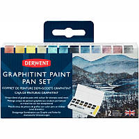 Краски чернильные карандаши Derwent Graphitint Paint Pan набор 12шт с кисточкой и резервуаром (5028252607063)