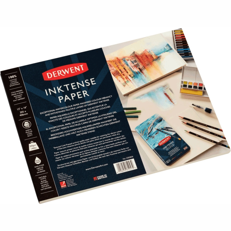 Склейка для акварелі Derwent Inktense 30,5х41см 20л. 100% бавовна 300г/м2 (5028252612579)