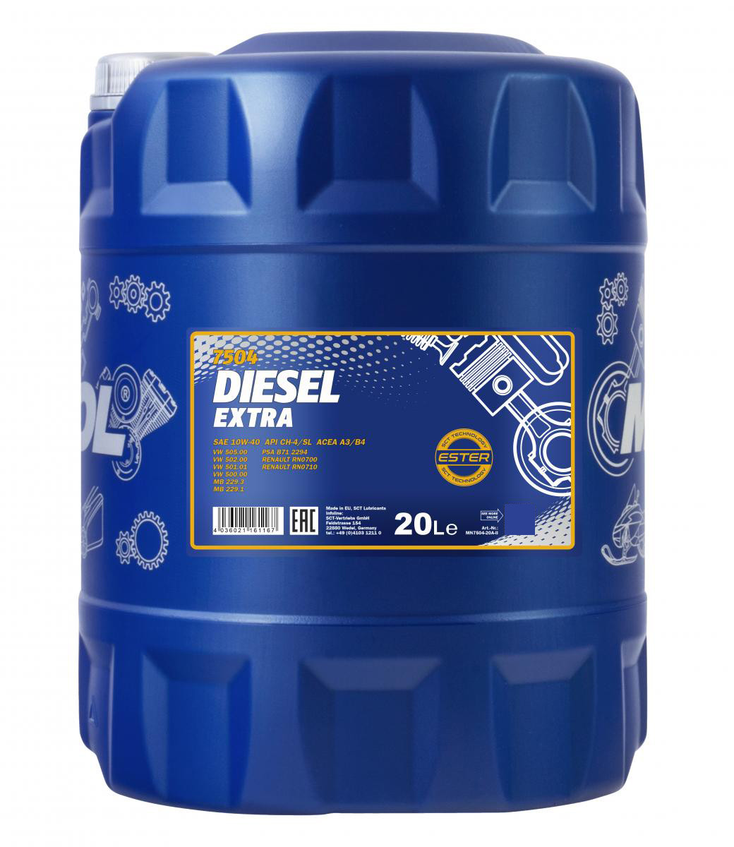 Моторне масло Mannol 7504 DIESEL EXTRA 10W-40 20л дизельне напівсинтетичне