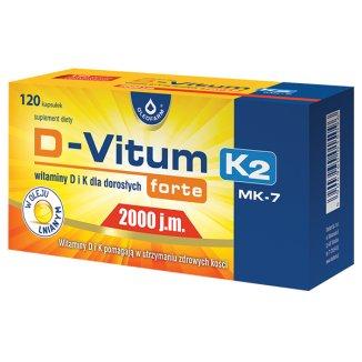 D-Vitum forte 2000 МО К2 МК-7 + Вітамін D + Omega 3 Для Здоров'я Кісток, Зубів, М'язів 120 кап Доставка з ЄС