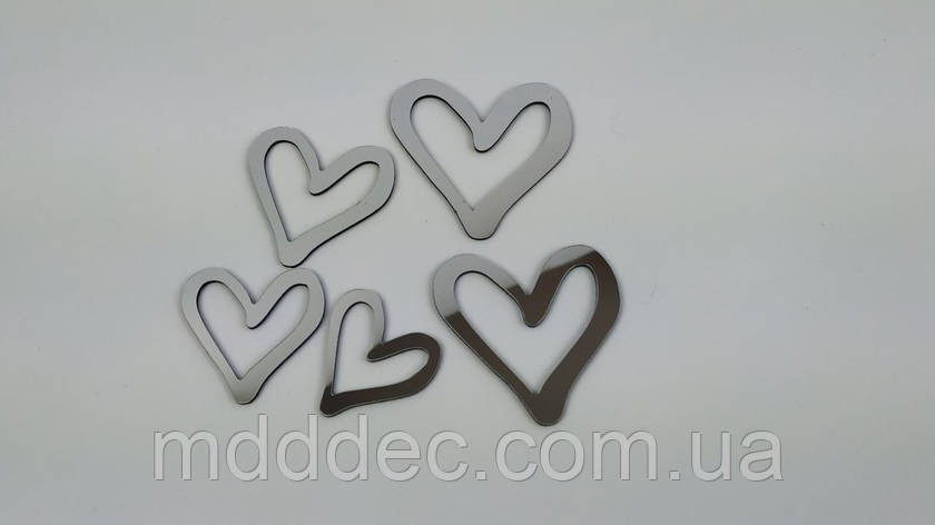 Набір дзеркальний пластик сердечок срібло в наборі 5 шт., фото 1