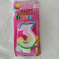 Свічка для торта цифра "3" веселка