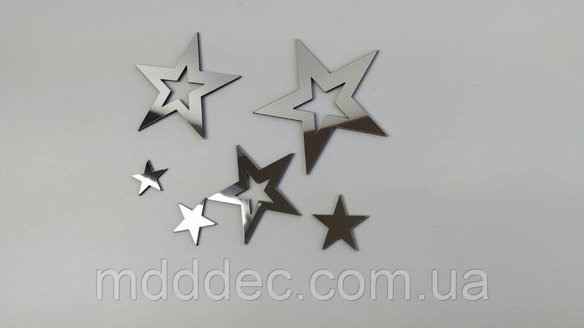 Набір акрилових зірочок срібло в наборі 6 шт., фото 1