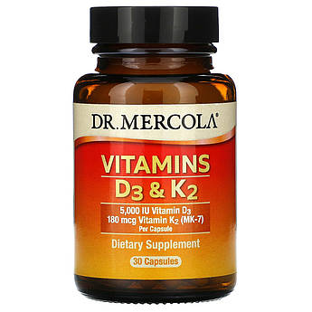 Dr. Mercola, Вітаміни D3 і K2, 30 капсул